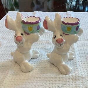 Ceramic Bunny Candle Holders - White and Pink